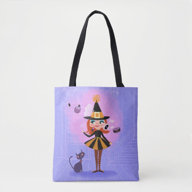 Halloween Magic Red Hair Witch Tote Bag (Front)