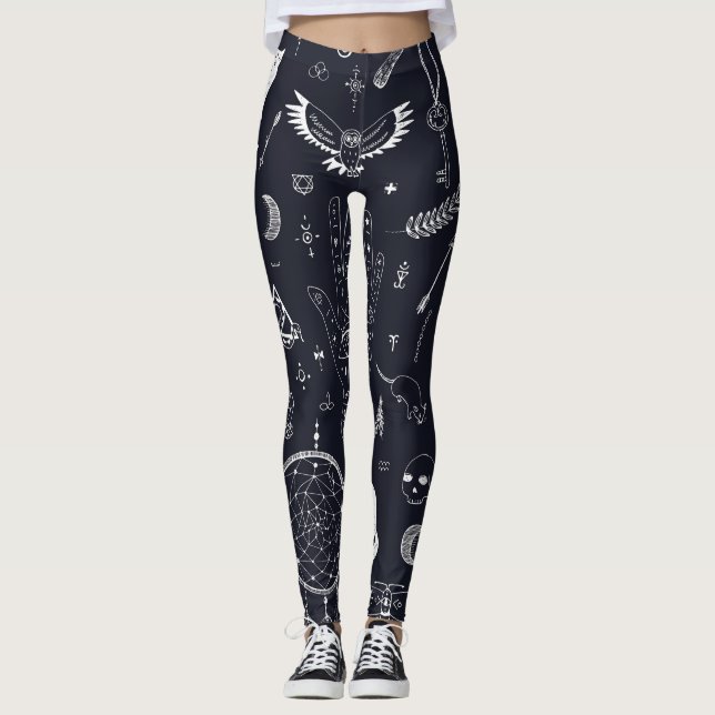 Halloween Magic: Vintage Doodle Pattern. Leggings (Front)