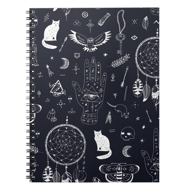 Halloween Magic: Vintage Doodle Pattern. Notebook (Front)