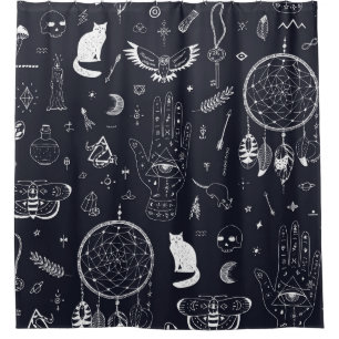 Halloween Magic: Vintage Doodle Pattern. Shower Curtain