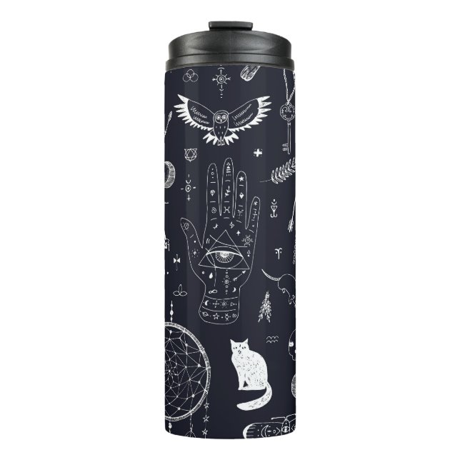 Halloween Magic: Vintage Doodle Pattern. Thermal Tumbler (Front)