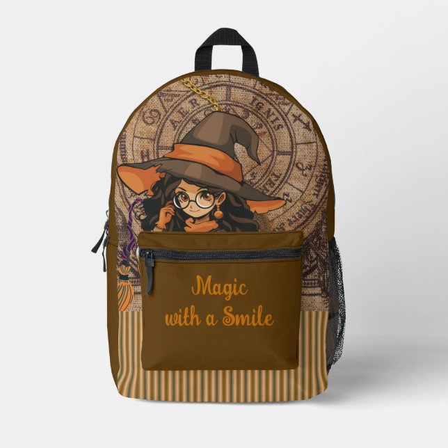 Halloween, Magic with a Smile ,Cute Witchcraft,  Printed Backpack (Front)