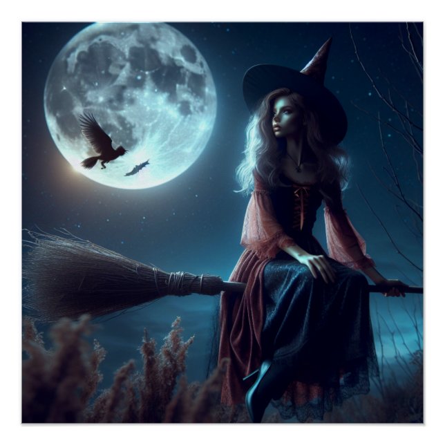 Halloween Magical Fantasy Witch Art Poster (Front)