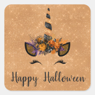 Halloween Magical Unicorn Glitter and Sparkle Square Sticker