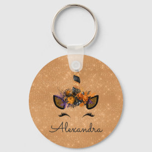 Halloween Magical Unicorn Sparkle Monogram Key Ring