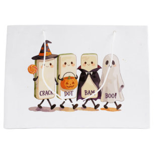 Halloween Mahjong Ghosts Holding Spooky Tiles Large Gift Bag