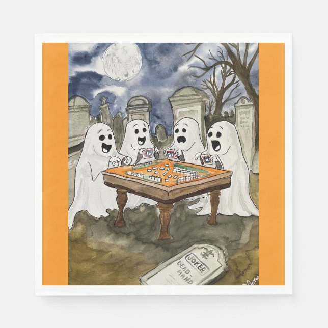 Halloween Mahjong Ghosts Napkin (Front)