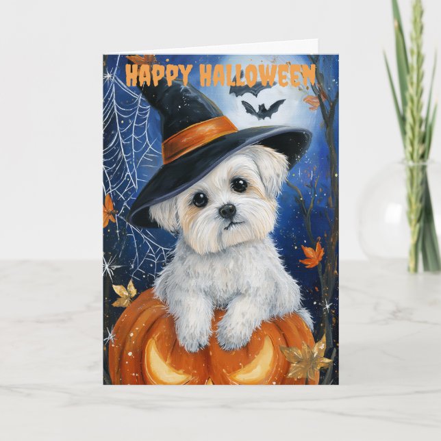 Halloween Maltese Dog Holiday Card (Front)
