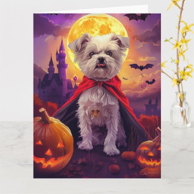 Halloween Maltese Vampire Pumpkins Scary Card (Yellow Flower)