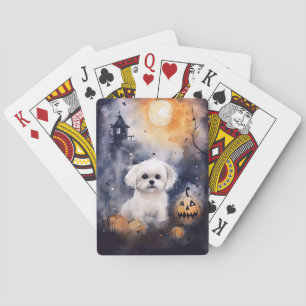 Halloween Maltese With Pumpkins Scary  Playing Cards