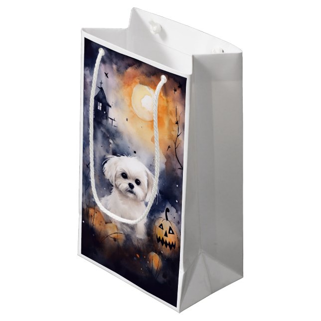 Halloween Maltese With Pumpkins Scary  Small Gift Bag (Front Angled)