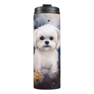 Halloween Maltese With Pumpkins Scary  Thermal Tumbler