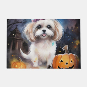 Halloween Malti Tzu With Pumpkins Scary Doormat