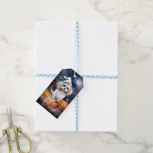 Halloween Malti Tzu With Pumpkins Scary Gift Tags