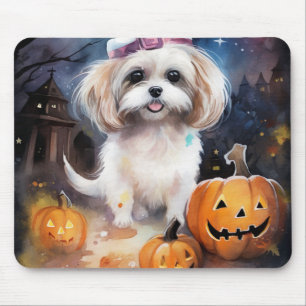 Halloween Malti Tzu With Pumpkins Scary  Mouse Mat