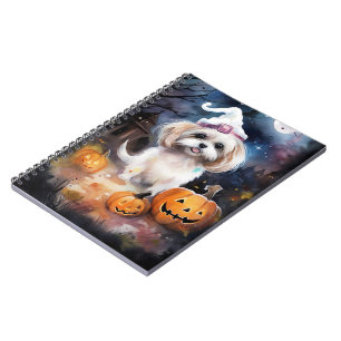 Halloween Malti Tzu With Pumpkins Scary Notebook