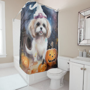 Halloween Malti Tzu With Pumpkins Scary  Shower Curtain