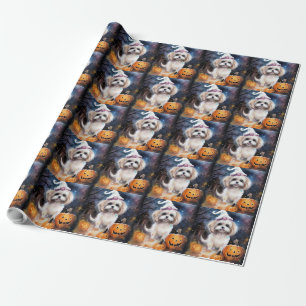Halloween Malti Tzu With Pumpkins Scary  Wrapping Paper