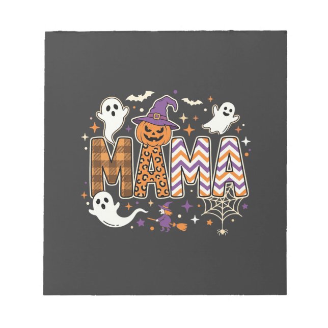 Halloween Mama Ghosts Witch and Pumpkin Graphic Notepad (Front)