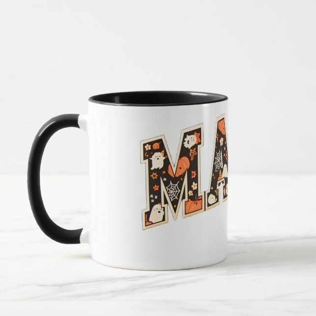 Halloween MAMA– Retro Varsity Ghost & Pumpk Mug (Left)