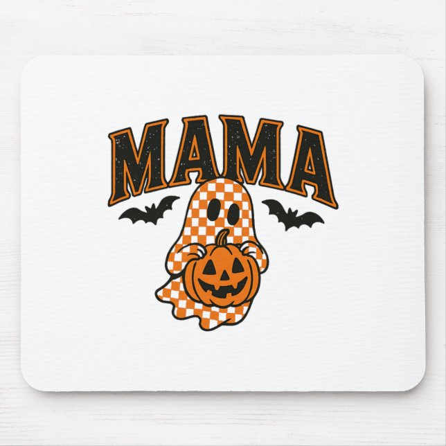 Halloween Mama Shirt Ghost Pumpkin Cute Plaid Fall Mouse Mat (Front)