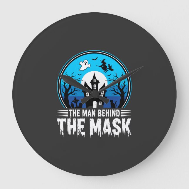 Halloween Man Behind the Mask Haunted House Large Clock (Front)