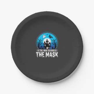 Halloween Man Behind the Mask Haunted House Paper Plate