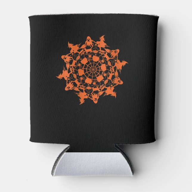 Halloween Mandala Spider Witch Ghost Skull Gift Can Cooler (Front)
