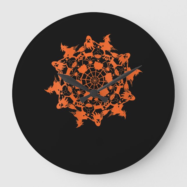 Halloween Mandala Spider Witch Ghost Skull Gift Large Clock (Front)