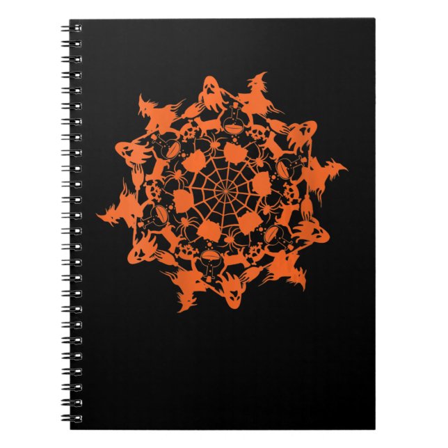 Halloween Mandala Spider Witch Ghost Skull Gift Notebook (Front)