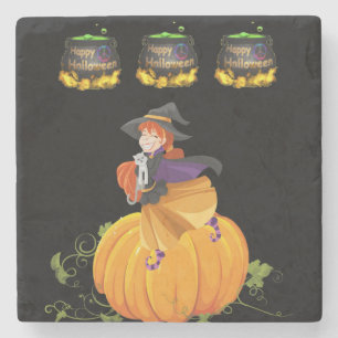 Halloween Marble Stone Coaster, Happy Halloween Stone Coaster