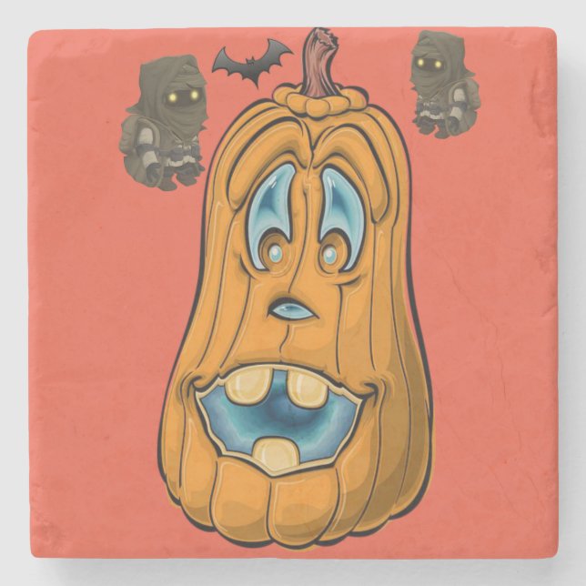 Halloween Marble Stone Coaster, Pumpkin Stone Coaster (Front)