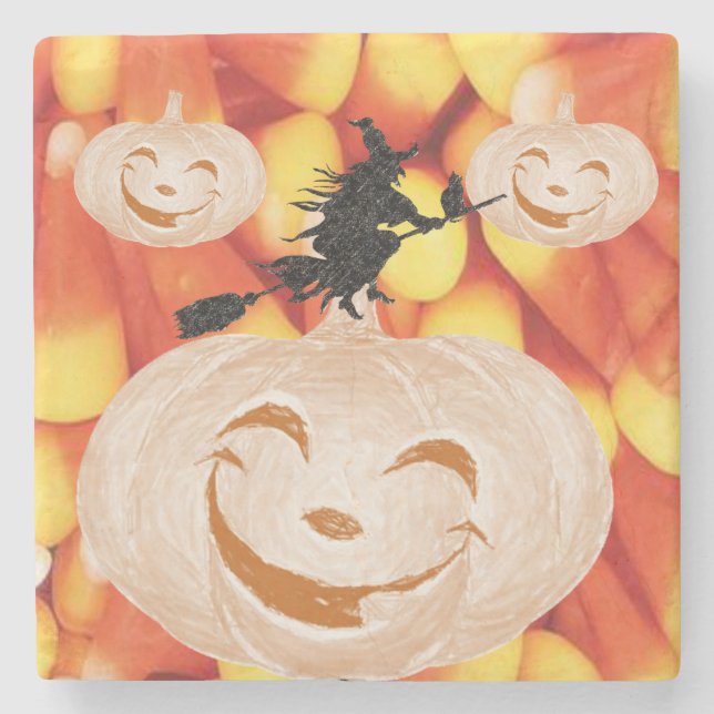 Halloween Marble Stone Coaster, Pumpkin Stone Coaster (Front)