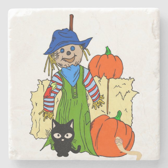 Halloween Marble Stone Coaster, Scarecrow Coaster (Front)
