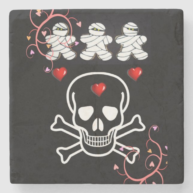 Halloween Marble Stone Coaster, Skull Stone Coaster (Front)