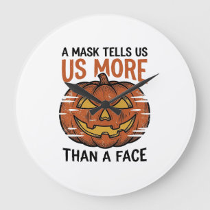 Halloween Mask Quote Vintage Pumpkin Face T-Shirt_ Large Clock