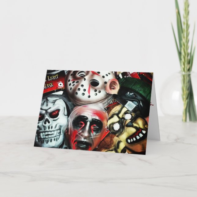 "Hallowe'en Masks" Hallowe’en Card (Front)