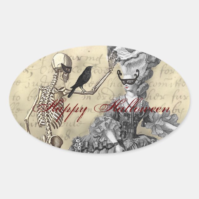 Halloween Masquerade Ball Oval Sticker (Front)