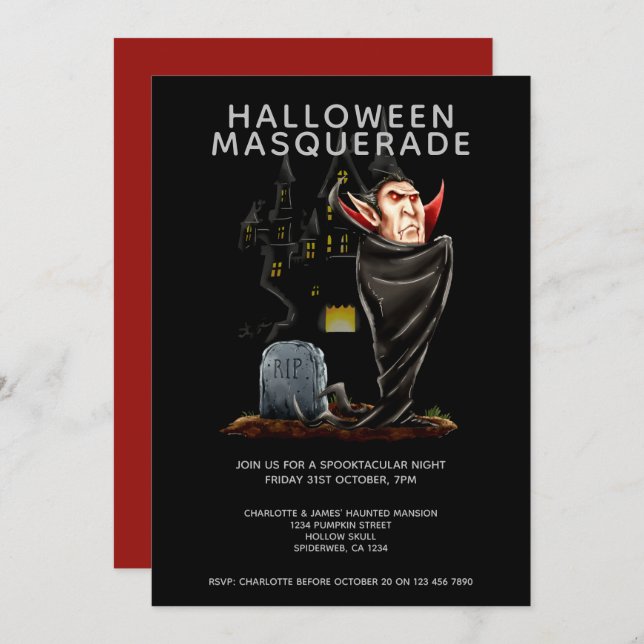 Halloween Masquerade Count Dracula and Grave Invitation (Front/Back)