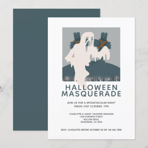 Halloween Masquerade Ghost and Grave Personalised Invitation