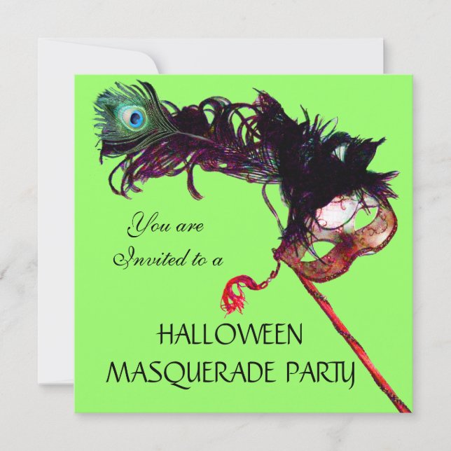 HALLOWEEN MASQUERADE PARTY,Black Gold Green Invitation (Front)
