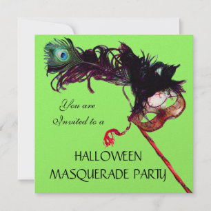 HALLOWEEN MASQUERADE PARTY,Black Gold Green Invitation