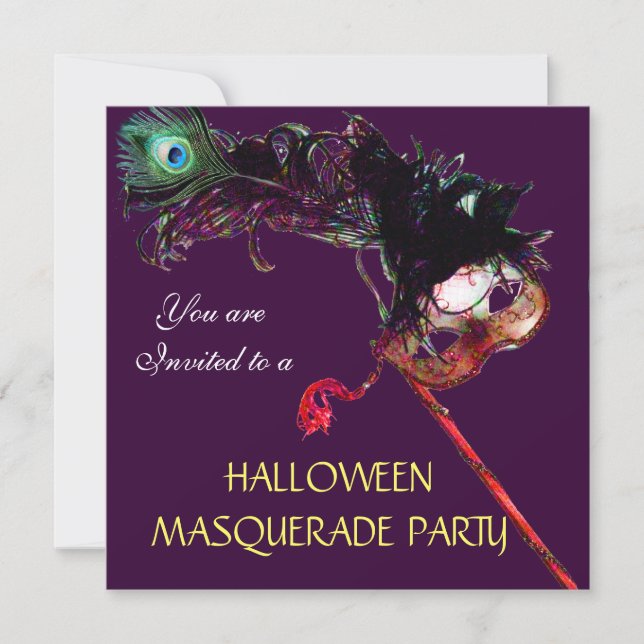 HALLOWEEN MASQUERADE PARTY,Black Purple Gold Invitation (Front)
