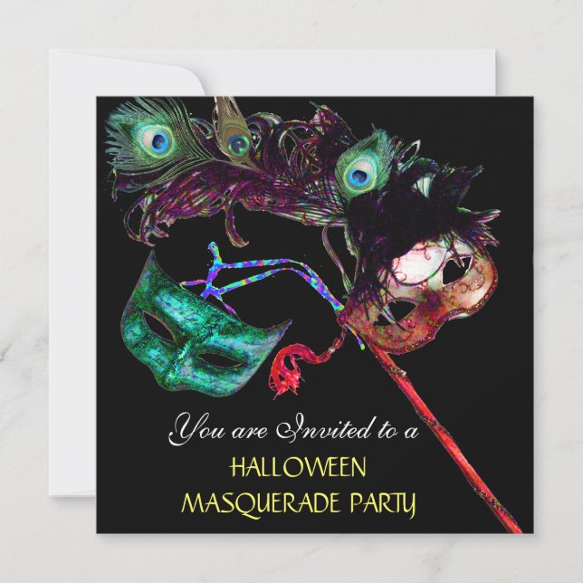 HALLOWEEN MASQUERADE PARTY,Black white blue Invitation (Front)