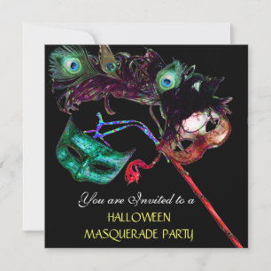 HALLOWEEN MASQUERADE PARTY,Black white blue Invitation