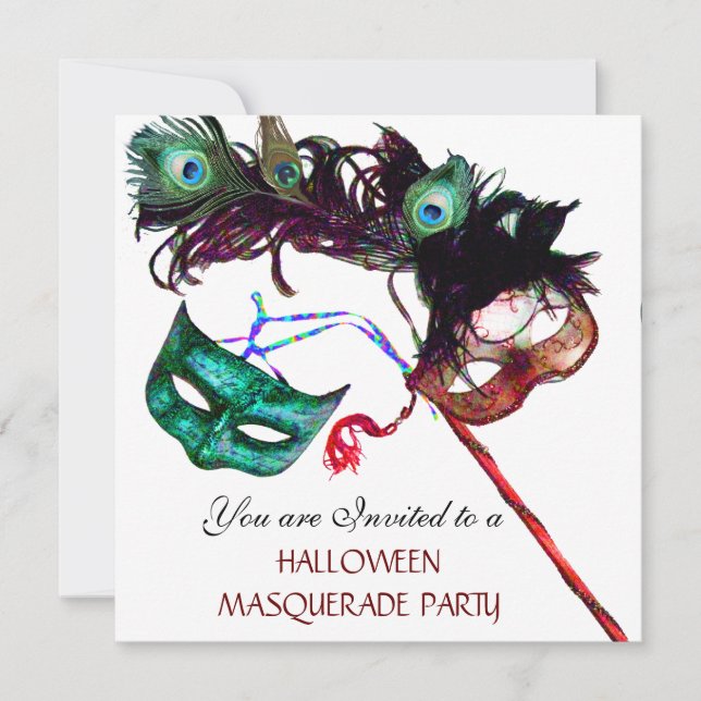 HALLOWEEN MASQUERADE PARTY,Black white Invitation (Front)