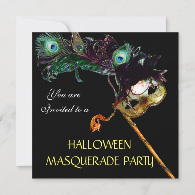 HALLOWEEN MASQUERADE PARTY,Black yellow blue Invitation (Front)