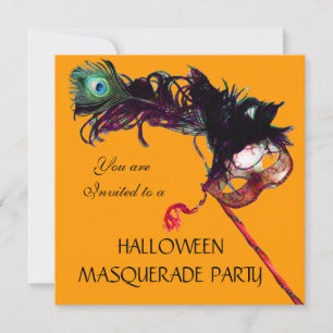 HALLOWEEN MASQUERADE PARTY,Black Yellow Orange Invitation