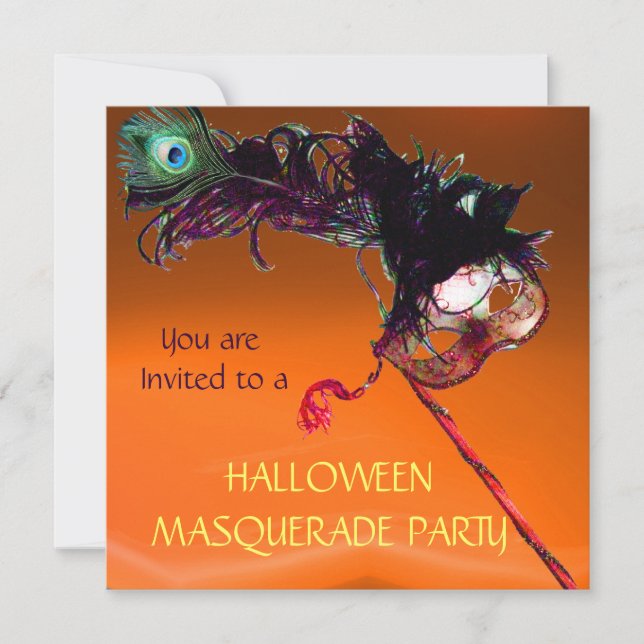HALLOWEEN MASQUERADE PARTY,Black Yellow Orange Invitation (Front)