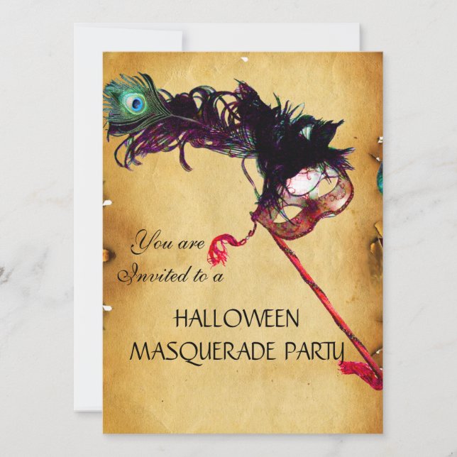 HALLOWEEN MASQUERADE PARTY, parchment Invitation (Front)